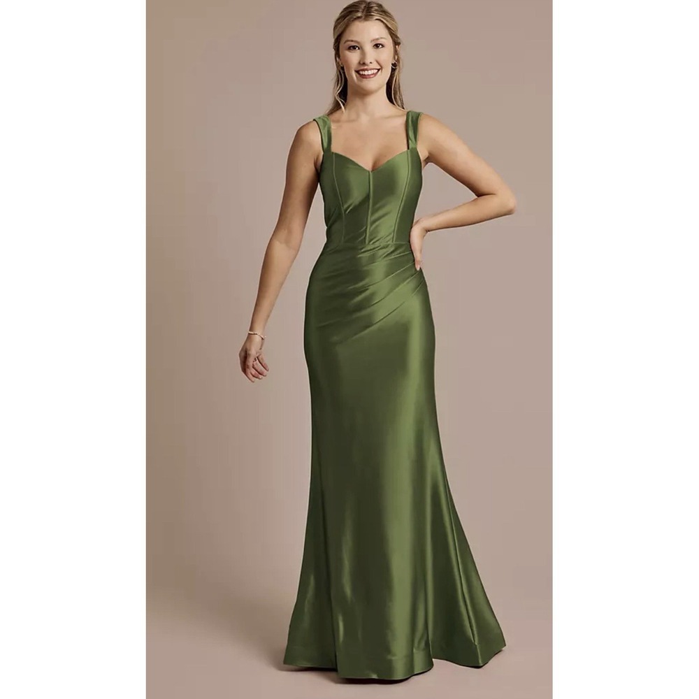 Galina Signature Sculpting Satin Tank Dress Martini Olive Green Size 18 Buttons